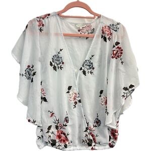 Lucky Brand Women’s Floral Embroidered V Cut Blouse Size L